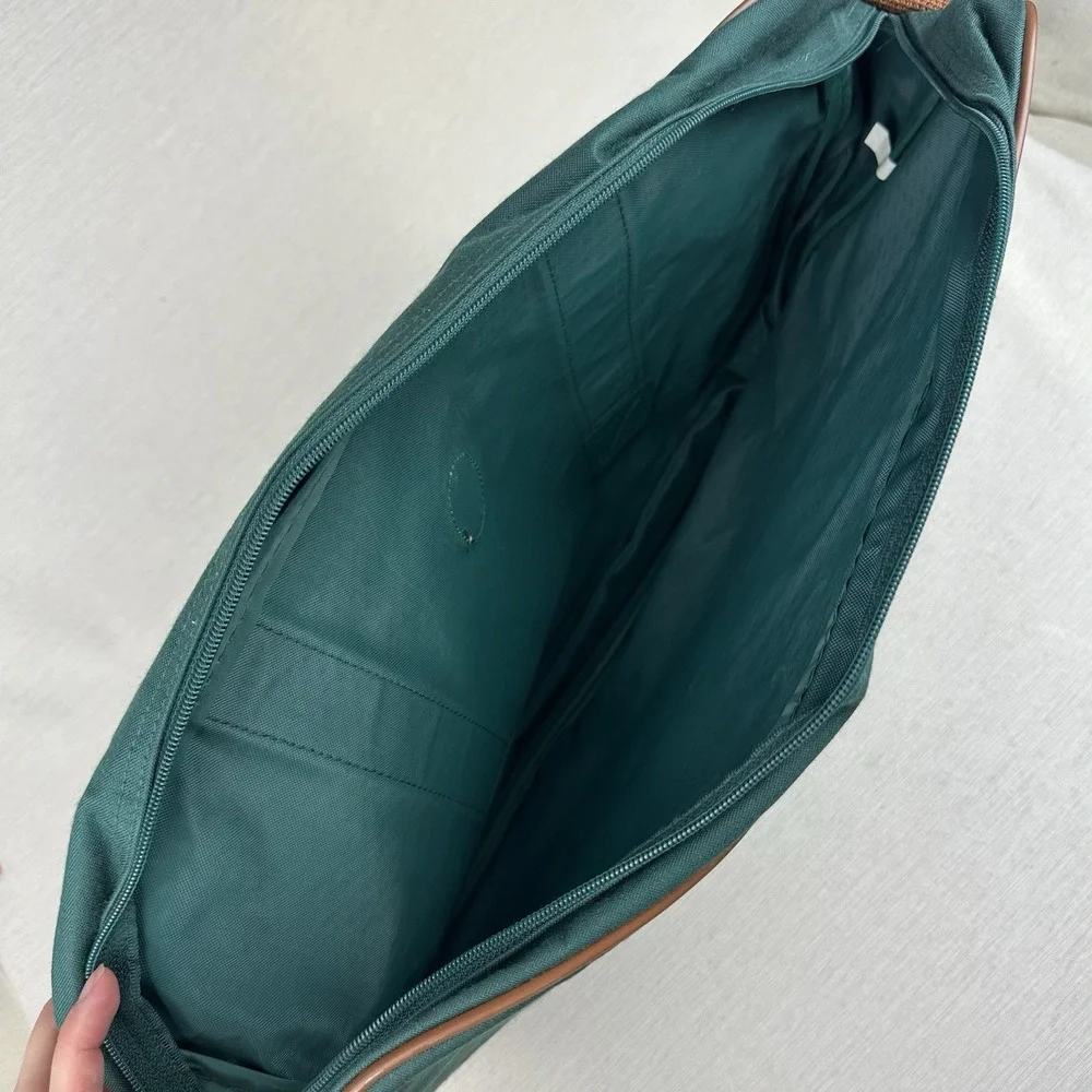 Vtg‎ 90s Polo Ralph Lauren Messenger Laptop Bag Green Brown Leather Patch Strap